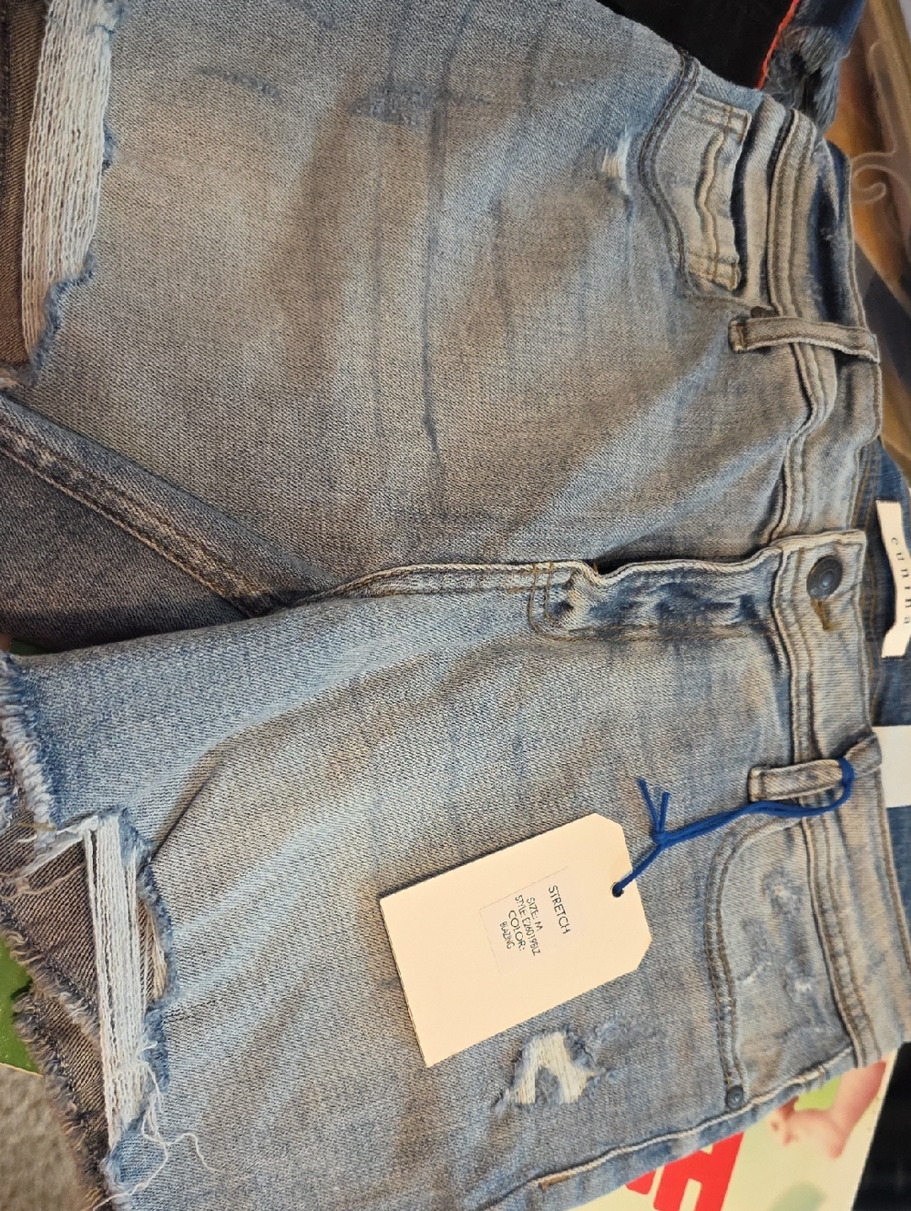 eunina Light Blue Mid-Rise Denim Thigh Shorts